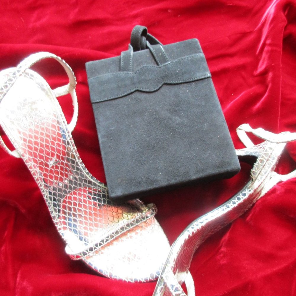 VTG VOLUPTE SUEDE BOX BAG BLACK PURSE HANDLE